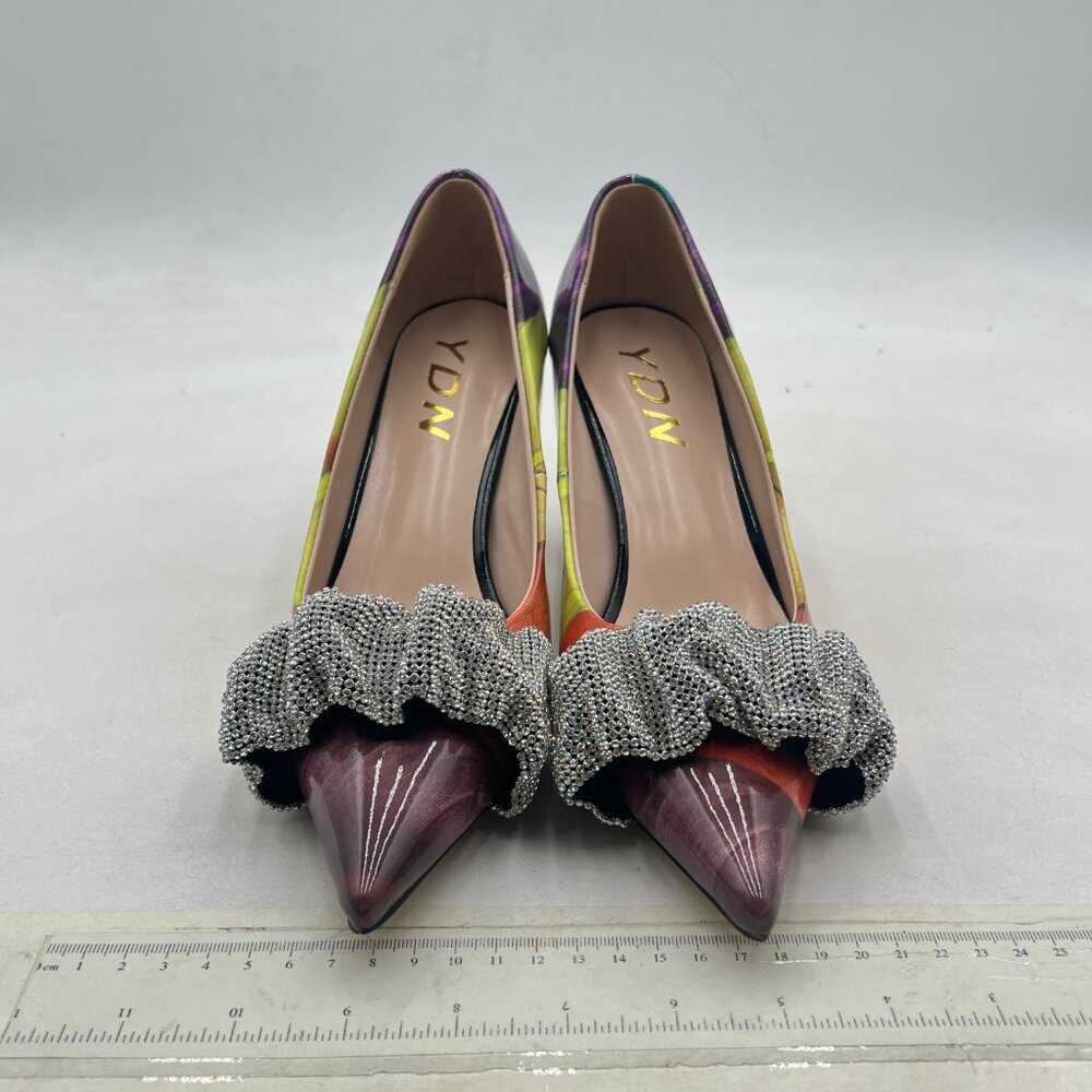 Ydn Colorful Feather Print Pointed Toe Slip On Pu… - image 3